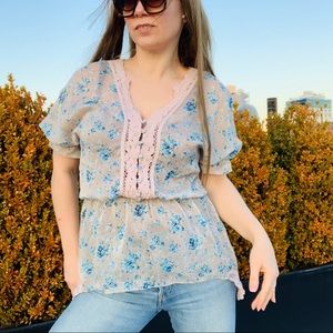 Free People Floral Bell Bat Wing Ruffle Butterfly